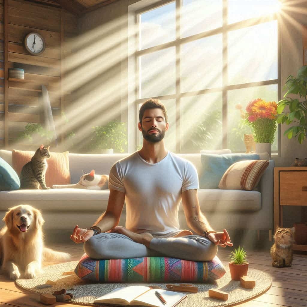 Person practicing mindfulness and gratitude in a serene garden, showcasing mental health benefits of presence and appreciation.