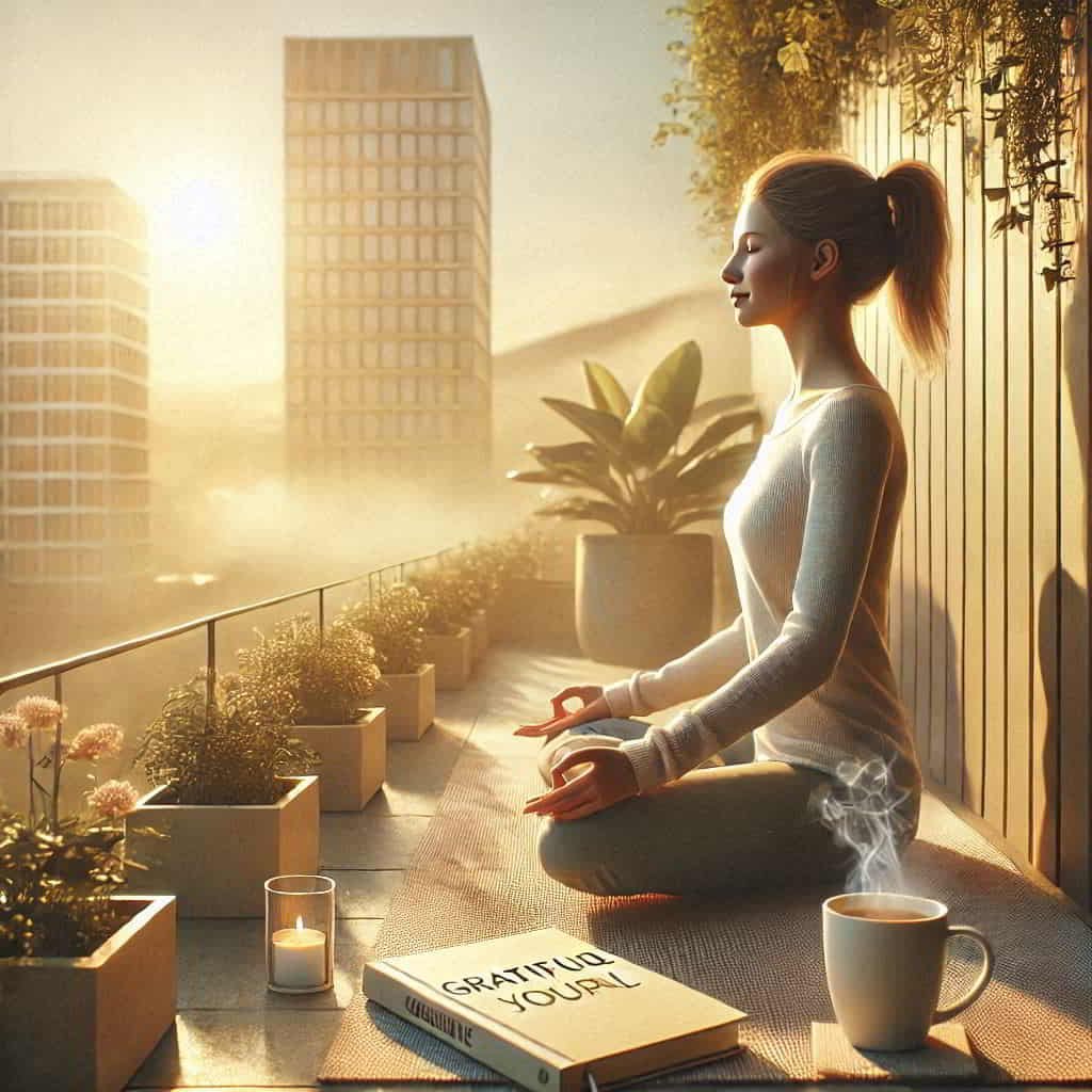 Person practicing mindfulness meditation at sunrise, embodying mental wellness and present moment awareness techniques